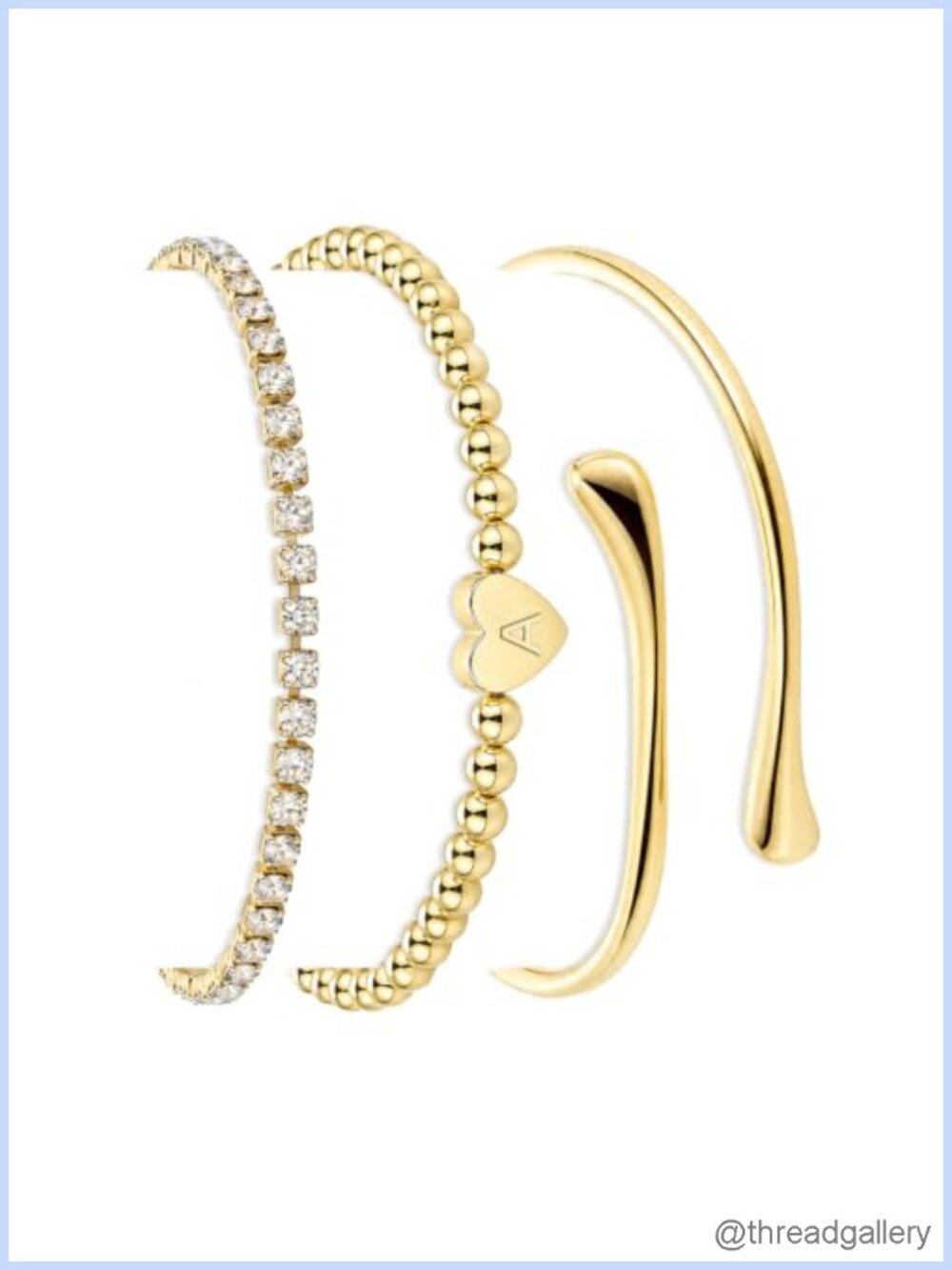 JATEBI Gold Plated Stainless Steel Bracelet Set Tennis Beaded Initial Bangle